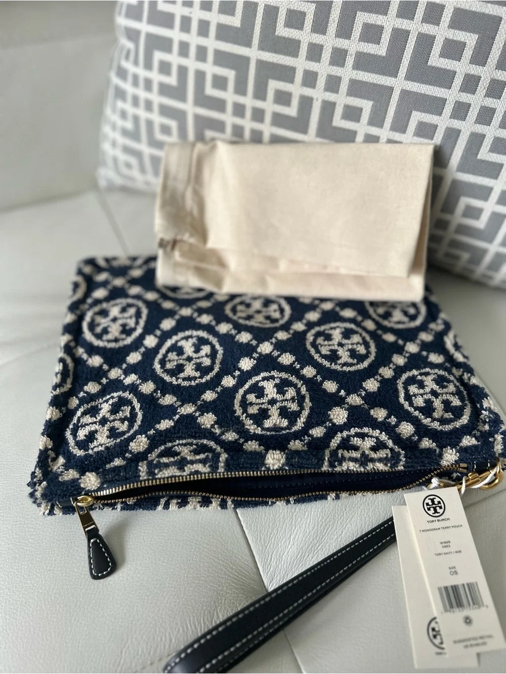 Tory Burch Navy and Cream Monogram Zip Pouch
